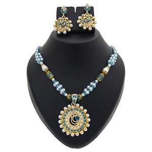 Kriaa Ensemble de bijoux fins plaqué or 1200216 Pendentif goutte en pierre autrichienne bleue - Product Image 1