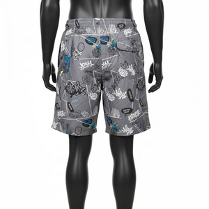 กางเกงขาสั้นวินด์เบรกเกอร์ผ้าโพลีเอสเตอร์ทัสแลน 120 GSM พรีเมียม สีเทา พิมพ์ลายกราฟฟิตีแบบซับลิเมชั่น สกรีนโลโก้ตามสั่ง สำหรับผู้ชาย - Product Image 6