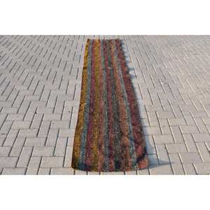 Alfombra Beige clásica moderna de lana hecha a mano de 2,1x8,3 pies con respaldo de látex de piel de conejo de imitación patrón de retazos estilo turco Vintage - Product Image 1