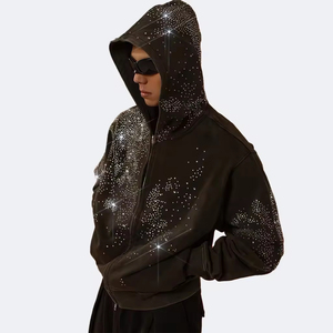 Veste surdimensionnée pour homme personnalisée, doublée, 100% coton, avec strass, épaules tombantes, fermeture éclair, poids lourd, broderie de patch, imperméable, respirante - Product Image 4