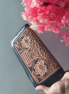 Custom Hand Tooling Genuine Leather Eco-Friendly Classic Rectangle Mens <b>Wallet</b> <b>Engraved</b> Personalized Handmade - Product Image 2