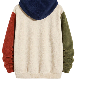 Mens <b>Sherpa</b> Fleece Knitted Hoodie Soft Plush Pullover Warm Winter Casual Hooded Sweatshirt Color Block Full Sleeve Pocket Cozy - Product Image 2
