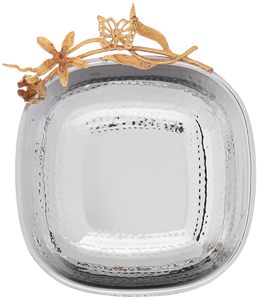 Butterfly Square Serving <b>Bowl</b> Tray Silver Gold Decorative <b>Metal</b> <b>Bowl</b> for Home Dining - Product Image 3