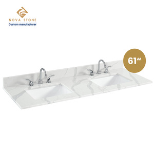 Nv833 Thạch Anh Vanity Top Lớn Định Dạng 61 * 22in 20Mm Dày Kép Lưu Vực Liền Mạch Tích Hợp Calacatta Thạch Anh Vanity Top - Product Image 1