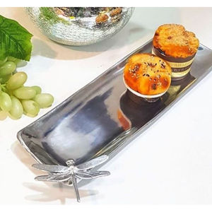 Admirable Design Tableware <b>Snacks</b> Dessert Serving <b>Tray</b> Prime Quality Silver Metal <b>Tray</b> With Dragonfly Accent For Hotel Supplies - Product Image 4