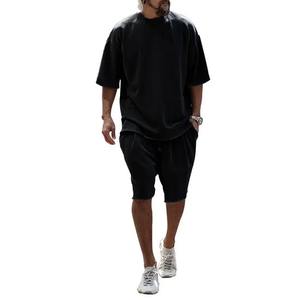 Ensemble short décontracté 100% coton de haute qualité pour hommes, respirant, surdimensionné, coupe boxy, logo personnalisable, t-shirt délavé à l'acide, motif solide - Product Image 5
