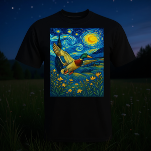 Camiseta Promocional Estilo Van Gogh con Diseño de Pato Mallard Noche Estrellada para Caza y Agricultura - Product Image 3