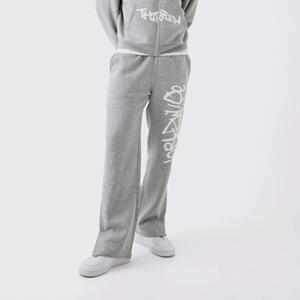 Venta al por mayor personalizado gris marga de gran tamaño chándal para hombres Boxy Fit Spray Graffiti Print Split Hem Hoodie & Jogger Streetwear Set - Product Image 5