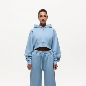 เสื้อฮู้ดครอปสีพื้นสำหรับผู้หญิง คอลเลคชั่นฤดูหนาว 2024 แขนยาว ผ้าฝ้าย รับผลิตแบบ OEM - Product Image 1