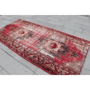 พรมตุรกีขนาดใหญ่ 4.7x9.5 ฟุต พรมวินเทจ พรมขนสัตว์ขอบสีแดง - Product Image 4