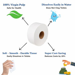 Papier toilette en rouleau jumbo commercial, tissu doux et durable pour les salles de bain dans les hôtels, les usines et les espaces publics - Product Image 6
