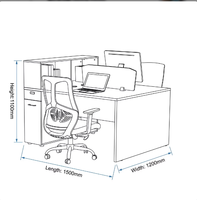 Poste de travail moderne en noyer pour 2 personnes avec armoire de rangement, écran d'intimité bleu, bureau d'ordinateur minimaliste en bois, table de personnel SYH01-12