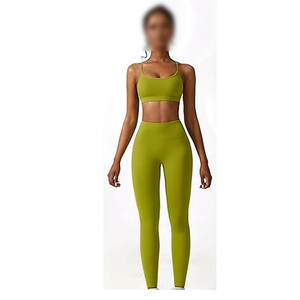 Ensemble de vêtements de sport actif pour femme tendance, taille plus, 2 pièces, uni, devant, haut court, long, respirant, taille élastique, vêtements de sport - Product Image 2