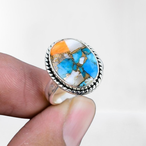 Anillo de promesa de joyería sólida de Plata de Ley 925, anillo giratorio de piedras preciosas naturales hecho a mano turquesa, regalo de boda, joyería de plata fina - Product Image 1