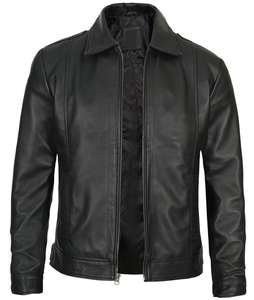 Veste en cuir d'agneau véritable noir sur mesure de haute qualité pour hommes, veste en cuir d'hiver tendance pour hommes - Product Image 1