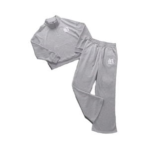 Ensemble sweat-shirt et pantalon de survêtement à jambes larges unisexe, style simple, imprimé lettres, fermeture éclair, taille plus, vente en gros - Product Image 1