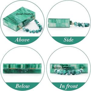 Pochette élégante en résine verte avec poignée perlée Sac à main de soirée en acrylique avec effet marbre rectangulaire Sac à main de fête pour femmes - Product Image 2