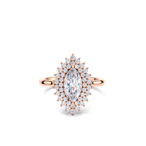 IGI Certified Marquise Cut Lab Grown Diamond Double Halo Engagement-WeddingRing in 9K Yellow / White & Rose Gold - Product Image 1