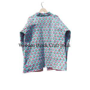 Chaqueta Acolchada Reversible Hecha a Mano con Parches de Algodón para Mujer, Estampado Floral Kantha Indio, Estilo Boho, Moda Otoño Invierno - Product Image 6