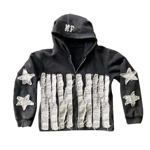 Sudadera con Capucha Corta Holgada Estilo Vintage para Hombre, Ropa Urbana de Invierno, 100% Algodón Felpa, Cierre Completo, Logotipo Personalizado - Product Image 1