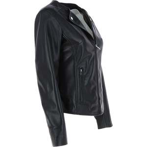 Chaquetas de cuero personalizadas de tendencia superior para mujer, diseño de cuello vuelto sólido, mangas completas, forro de satén transpirable - Product Image 2