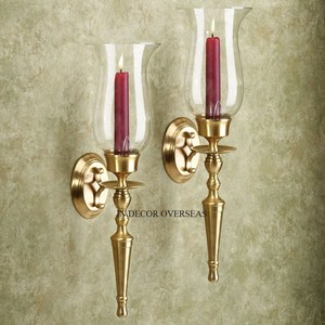 Color personalizado y logotipo disponible de calidad superior de metal y vidrio transparente hecho de portavelas decoración del hogar apliques de pared de la India - Product Image 3