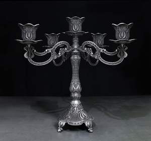 Decorative antique metal <b>candelabra</b> for luxury interior design setup or traditional home altar candle arrangement - Product Image 3