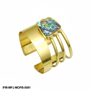 Handmade Abalone Mother of <b>Pearl</b> Brass Cuff <b>Bracelet</b> Wide Open Bangle for Women Iridescent Shell Statement Jewelry - Product Image 4