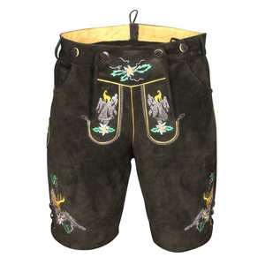 Pantalones Cortos Tradicionales Bávaros de Lona Oscura para Hombre, Estilo Leatherhosen Alemán - Product Image 1