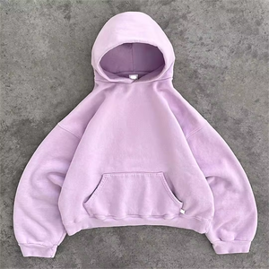 Custom 450GSM Boxy Heavyweight Drop Shoulder Heavy Weight Algodón Oversized Fleece Crop Puffy Hoodie hombres - Product Image 6