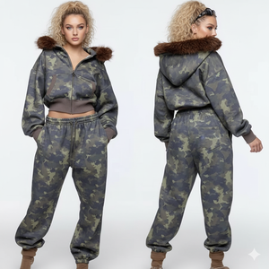 Ensemble de survêtement pour femme, sweat-shirt à capuche et pantalon de jogging en coton respirant et lourd, coupe régulière, pour la course à pied, l'hiver - Product Image 2