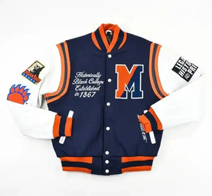 Blouson Bomber de Baseball de Qualité Supérieure en Gros pour Hommes, avec Patch Personnalisé, Manches en Toile et Col Montant sur le Devant - Product Image 1