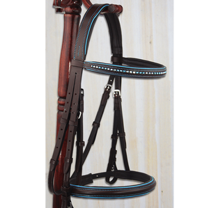 Brida de filete liso de cuero marrón Tubería azul Atlántico Brida de cuero occidental de alta calidad Cabezal de servicio pesado occidental - Product Image 1