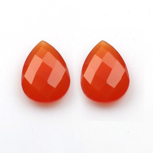 Top qualité 12x16mm Orange calcédoine Briolette poire coupe forme naturelle calibré pierres précieuses en vrac pour la fabrication de boucles d'oreilles de bijoux - Product Image 5