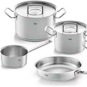 Ensemble de casseroles en acier inoxydable Fissler Original-Profi 8 pièces avec couvercles en verre, compatible induction, gaz, four et lave-vaisselle, design moderne - Product Image 1