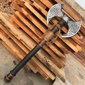 Hacha de Acero al Carbono de Doble Cabeza Steel Craft International, Grado Industrial, Mango de Asta de Ciervo, Estilo Vikingo, HRC60-65 - Product Image 1