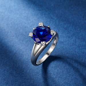 Jeulia Oval Cut Sapphire Solitaire Engagement <b>Ring</b> in Yellow Gold - Product Image 4