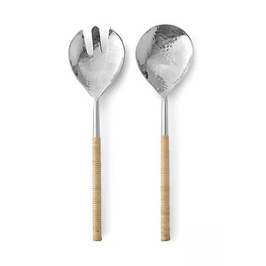 <b>Food</b> Safe Wooden Serving Spoon & Fork Set With <b>Green</b> Resin Handle for Kitchenware Tabletop Natural <b>Color</b> Server Sets - Product Image 6