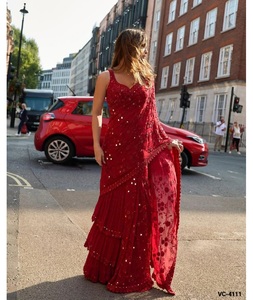 <b>Indian</b> Traditional Wear Soft Georgette <b>Fabric</b> with Embroidery Work and Real Mirror and Embroidery Work Lace Border Saree - Product Image 1