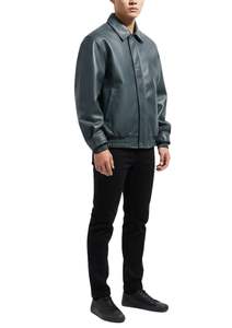 Blouson aviateur en cuir PU premium pour homme, col classique, ourlet élastique, vêtement de rue décontracté - Product Image 3