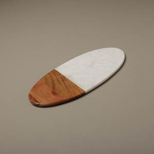 Planche à découper ronde en bois et marbre blanc de qualité supérieure, aspect simple et élégant, polie à la main - Product Image 2