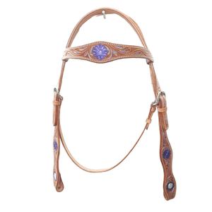 Cabecera de caballo occidental tradicional, brida de cuero de vaca mecanizada a mano, diseño de flores, Exportación de India - Product Image 1