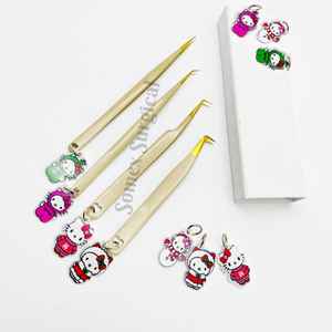 Pinces à épiler professionnelles de haute qualité en acier inoxydable, poignée diamantée avec pointe pointue et pointes en fibre pour extensions de cils - Product Image 3