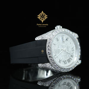 นาฬิกาเพชรโมอิสซาไนต์แบบชิมเมอร์ ไอซ์ หรูหรา ระบบกลไก หน้าปัดสีขาว สายยางสีดำ ตัวเรือนสแตนเลส - Product Image 2