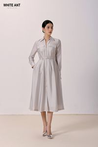 Design de luxe robes pour femmes col rabattu Margaret robe semi-circulaire tissu écologique Logo personnalisé blanc Vietnam - Product Image 3