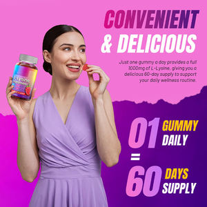 OEM ODM Adulto L-lisina 1000mg Gummies Suplemento de aminoácidos esenciales Sin gluten Salud DE LA PIEL Boost Inmune Colágeno Calcio - Product Image 3
