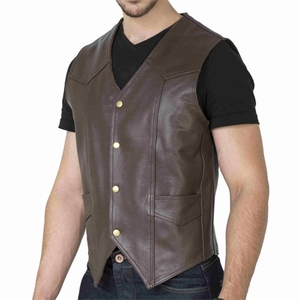 Nouveau Gilet 2025 en Cuir de Vache Véritable Ciré avec Taille Personnalisée Marron Homme 100% Authentique Prix de Gros - Product Image 1