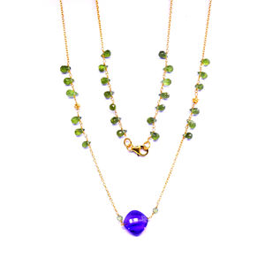 Everyday Wear 925 Sterling Silver Amethyst Tsavorite Gemstone Chapado en oro Cadena de eslabones clásica Collar con abalorio para mujer - Product Image 1