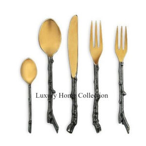 Juego de cubiertos de lujo de acero inoxidable, vajilla de aspecto brillante, cubiertos de comedor y mesa con mango de diseño ramificado - Product Image 1