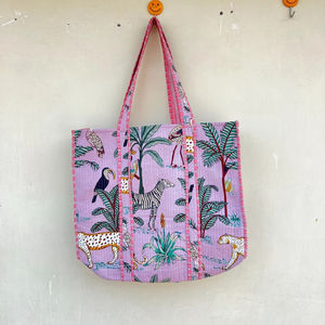 Sacs fourre-tout indiens matelassés à la main bloc de coton imprimé grand sac à provisions à bandoulière femmes - Product Image 1